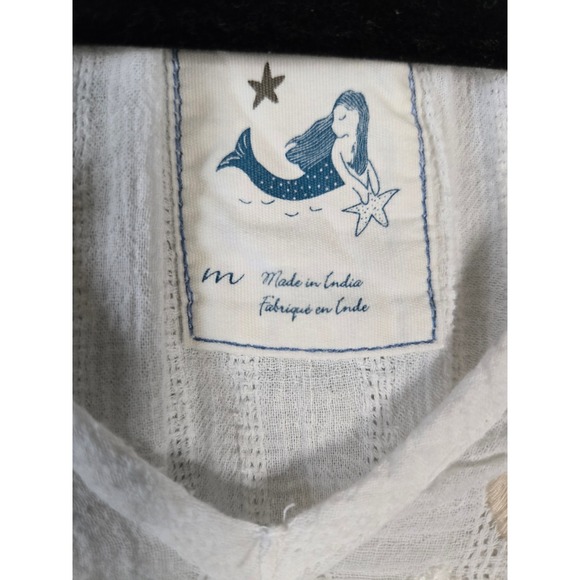 White Embroidered Peasant Blouse | Boho Floral Tunic Top Size Medium - Picture 9 of 10